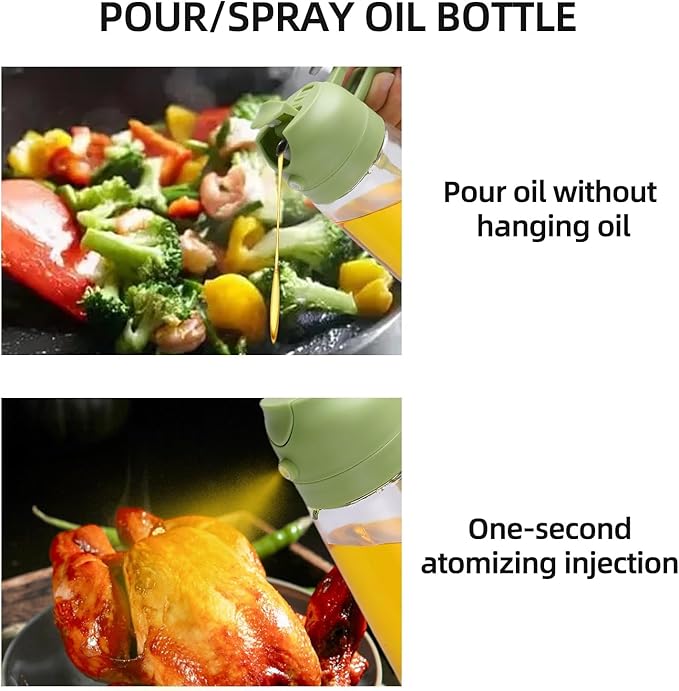 Aovdy Oil Sprayer for Cooking 16oz,2 in 1 Olive Oil Dispenser and Oil Sprayer - 470ml Olive Bottle Spray and Pour - Glass Oil Dispenser for Kitchen Cooking Salad BBQ (2PCS-Black & Green)