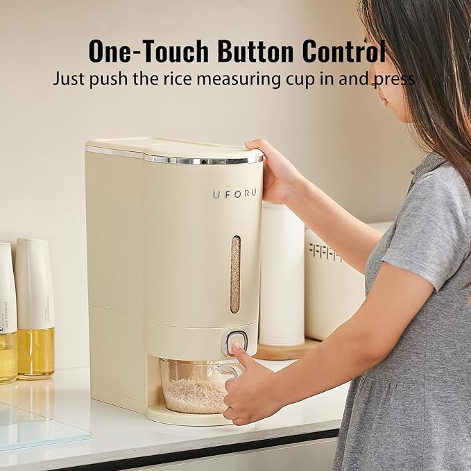 Rice Dispenser, Rice Storage Container with Measuring Cup for Kitchen Pantry Household, Cereal Dry Food Storage Containers Airtight, Sealed Moisture Proof， 22 Lbs