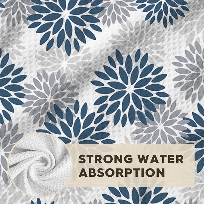 Artoid Mode Aqua Dahlia Floral Kitchen Dish Cloths, 12x12 Inch Quick Dry Microfiber Dishcloths for Kitchen Premium Dish Rags Set of 2
