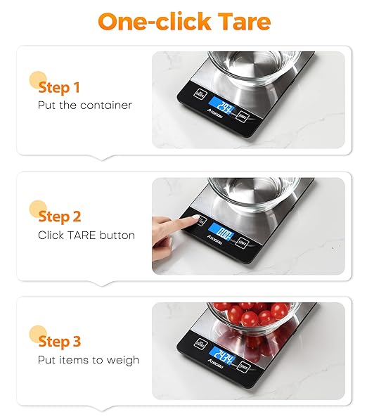 Atogou Food Scale - 33lb Digital Kitchen Scale Ounces Grams, Rechargeable & Full-View Display, Water-Resistant, Batteries or USB-C Charging, Stainless Steel, for Cooking, Meal Prep, Package (Grey)