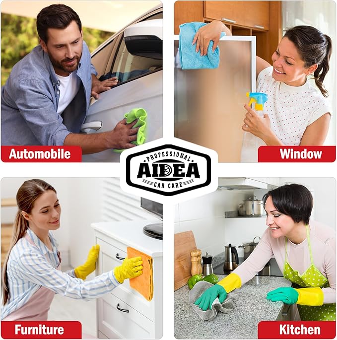AIDEA Microfiber Cleaning Cloth 24 Pack, Microfiber Towels for Cars, Soft & Absorbent Cleaning Rags, Premium Lint Free Shop Towels for House, Kitchen, Car, 12inx16in, Black
