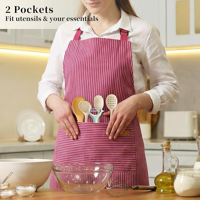 2 Pack Cooking Aprons Adjustable Bib Apron for Women with 2 Pockets, Kitchen Restaurant Men Chefs Aprons