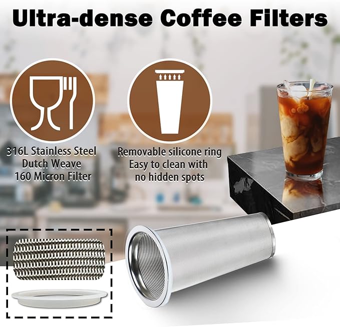 Jrssae Cold Brew Coffee Maker - 32oz Cold Brew Pitcher with Stainless Steel Super Dense Filter Easy of Use, Durable & Sturdy Classic BPA Free Sturdy Mason jar Pitcher with Gray Lid Easy to Clean