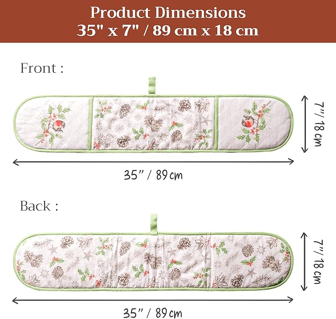 Maison d' Hermine Double Oven Mitt (7" x 35") 100% Cotton Heat Resistant BBQ Cooking Gloves with Loop for Thanksgiving Christmas Decorations Baking Cooking Barbeque Handling Hot Pan (Christmas Dew)