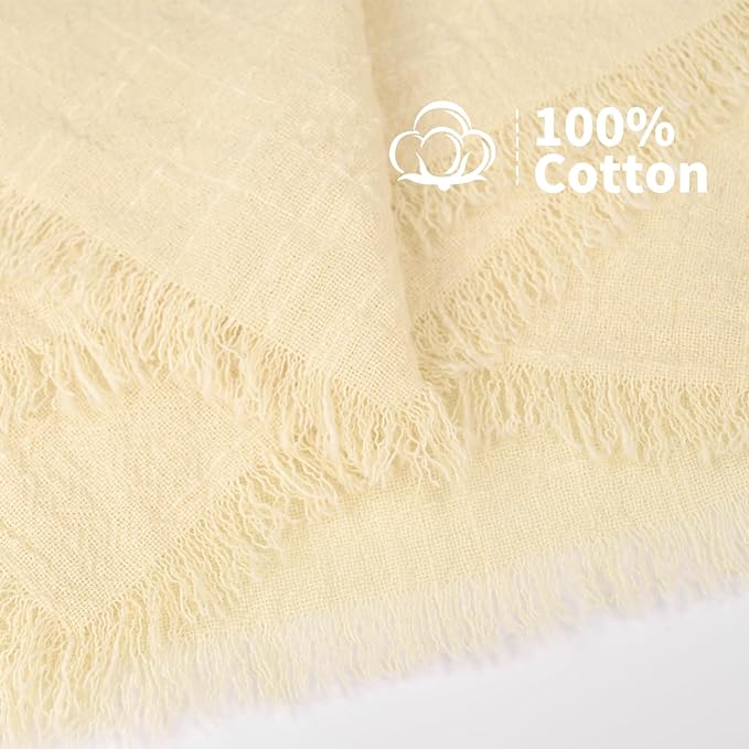 Showgeous 30 Pack Beige Cloth Napkins with Fringe 16x16 inch 100% Cotton Beige Napkins Handmade Dinner Napkins Bulk Washable Soft Rustic Table Napkins for Wedding Parties Bridal Baby Shower