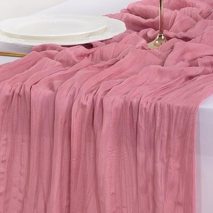 Socomi 3pcs Mauve Easter Spring Cheesecloth Table Runner Boho Rustic Gauze 120 inch 10FT Cheese Cloth Runner for Wedding Party Baby Shower Birthday Home Decor Holiday Decorations