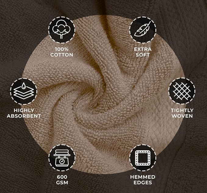 Avalon Towels Luxury Hand Towels (Pack of 6) Size 16x28 Inches - Premium Cotton, Soft and Highly Absorbent Hand Towels for Bathroom, 600 GSM Face Towels, Hotel & Spa Quality, Quick Dry (Beige)
