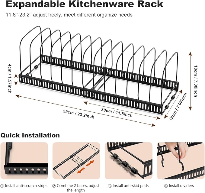 Housolution Cutting Board Organizer Rack, Expandable Baking Tray and Cookie Sheet Organizer with 14 Adjustable Dividers, Bakeware Muffin Tin Cupcake Pan Storage Organizer for Cabinet, Black