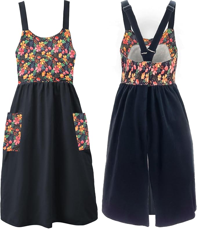 Uaussi Cotton Linen Apron Cross Back Work Apron for Women with Pockets Pinafore Dress X Cross Halter Apron for Chef Gardening