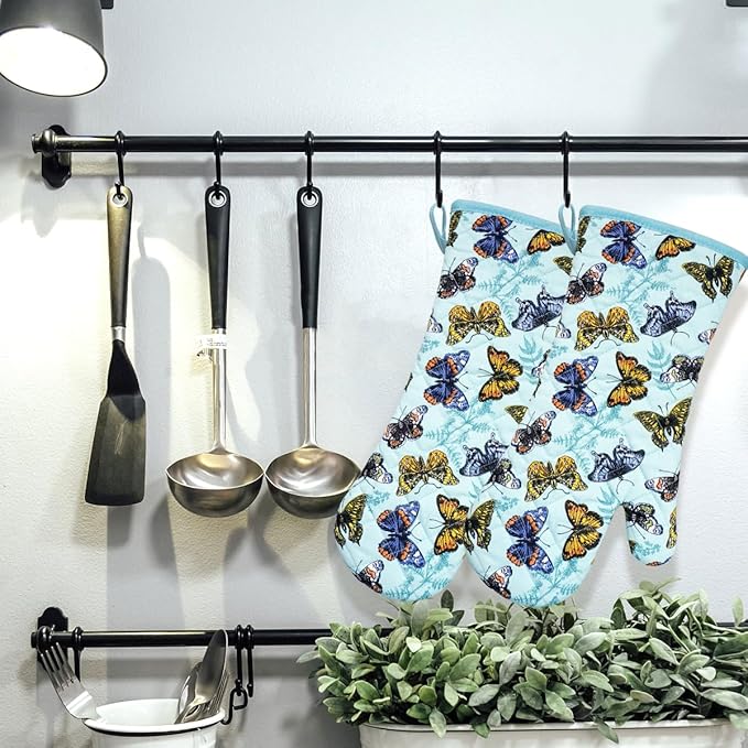 Oven Mitts Cotton Fashion Cute Butterfly Design 1pair Heat Resistant Oven Gloves Safe Cooking Baking Grilling Barbecue Machine Washable Pot Holders (Butterfly)