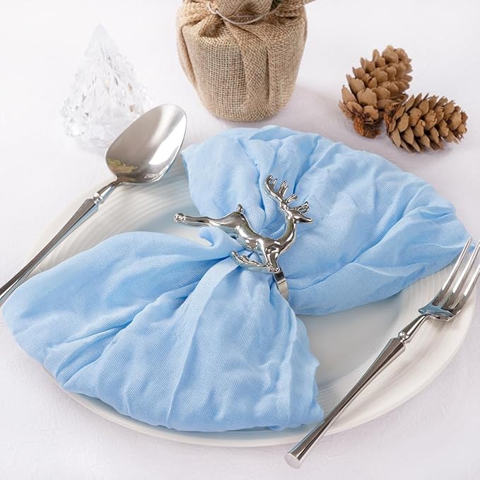 MLMC 10 Pack Light Blue Cheesecloth Napkins Bulk Washable Cloth Napkins Set of 10 21"x21" Rustic Boho Baby Blue Gauze Dinner Table Napkins for Baby Shower Birthday Wedding Reception Decor