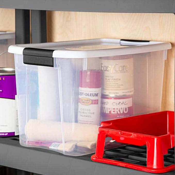Sterilite 12-Pack Ultra Latching Box, Storage Bins with Lids, Clear Plastic, 30 Quart - Heavy-Duty Organizing Containers for Closet and Office