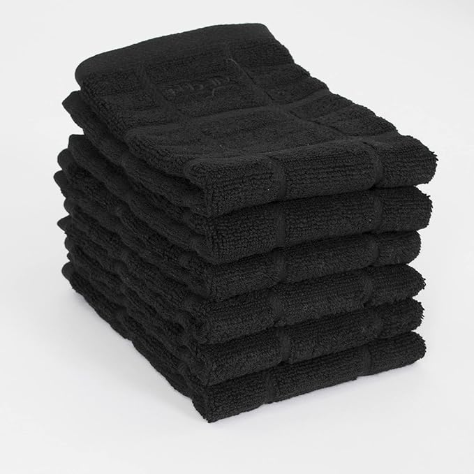 All Clad Premium Solid Dish Cloth Set: Highly Absorbent, Super Soft - 100% Turkish Cotton Terry Looped, 13"x14" Dish Towels for Cleaning & Drying Dishes, Pans, Glassware, or Counters, 6-Pack, Black