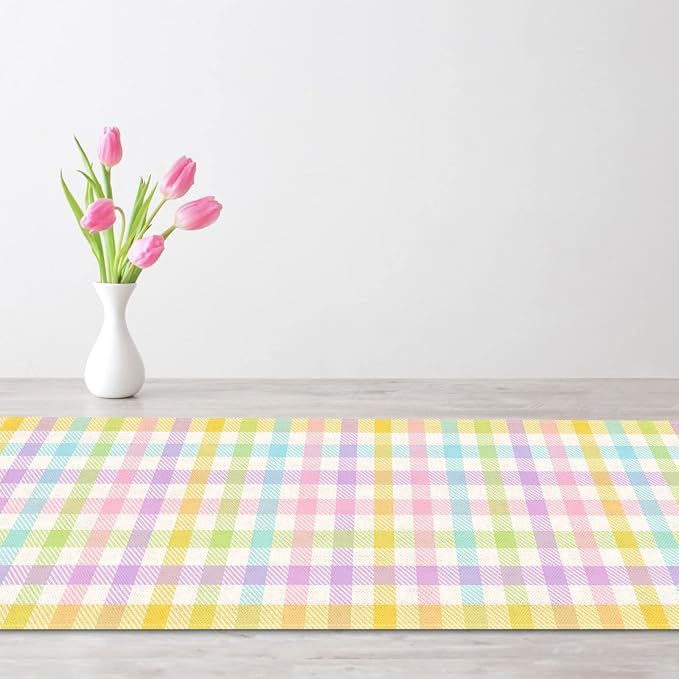 Nepnuser Linen Spring Easter Buffalo Check Plaid Table Runner Rustic Farmhouse Home Dining Room Kitchen Table Decor (13" x 120")