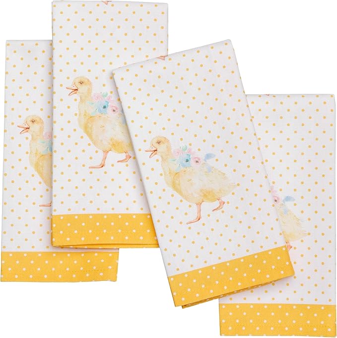 Maison d' Hermine Cloth Napkins Set of 4 100% Cotton Everyday Reusable Square Napkins Cloth Washable Dinner Wedding Restaurant Gifts for Mothers Day Spring/Summer (Ducklings in Spring, 18" x 18")