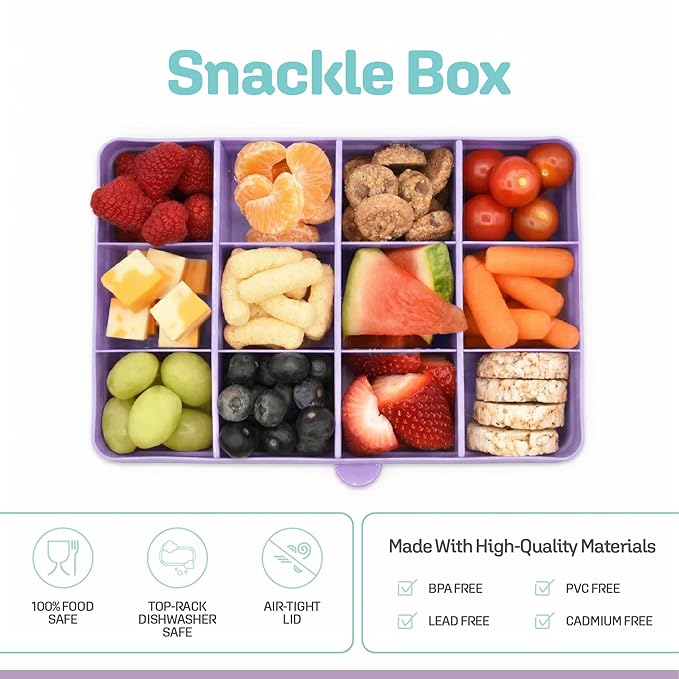 melii Snackle Box – 12-Compartment Divided Snack Container, BPA-Free Food Storage, Removable Dividers, Perfect for Kids Snacks, Arts & Crafts, Beads, and Kitchen Organization (Purple)