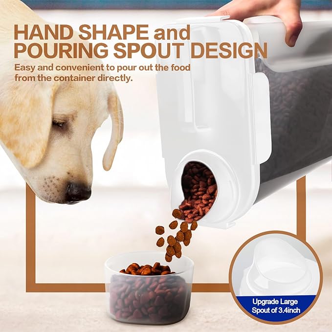 TIOVERY Dog Food Storage Container, 5-7 Lbs Airtight Pet Food Container, Cat food Container Dispenser with Portable Handle, Pouring Spout and Measuring Cup for Dogs Cats 2Pack White/6Qt