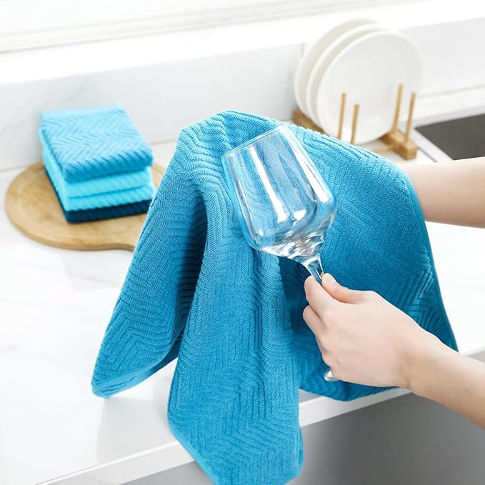 100% Cotton Kitchen Towels and Dishcloths Set, Pack of 8 Super Absorbent 16" x 25" Kitchen Towels and 13" x 13" Dish Cloths (400 GSM)