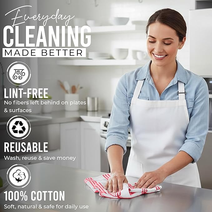 RIVERSIDE Pack of 12 Premium Kitchen Towels 16 x 26 Inches, 100% Cotton Kitchen Hand Towels, Super Soft and Highly Absorbent Dish Towels for Kitchen (Red)