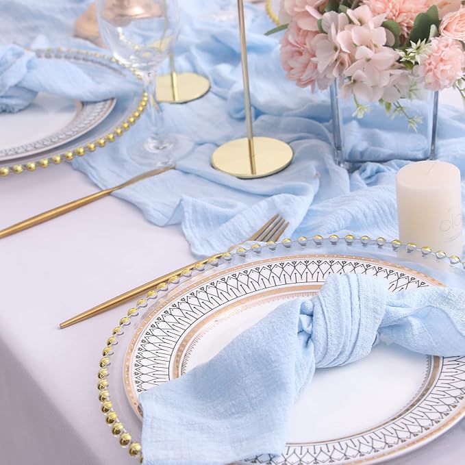 Dinner Cloth Napkins 6 Pack,100% Natural Soft Cotton,Washable Gauze Napkins Great for Weddings Decorative,Dinner Parties,Family Everyday Use (Light Blue)