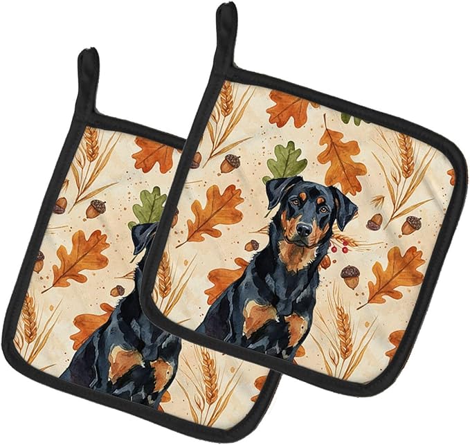 Caroline's Treasures Beauceron Heirloom Fall Pair of Pot Holders Pair 7.5x7.5 Quilted Insulated Hot Pads Decorative Kitchen Gift Made in USA