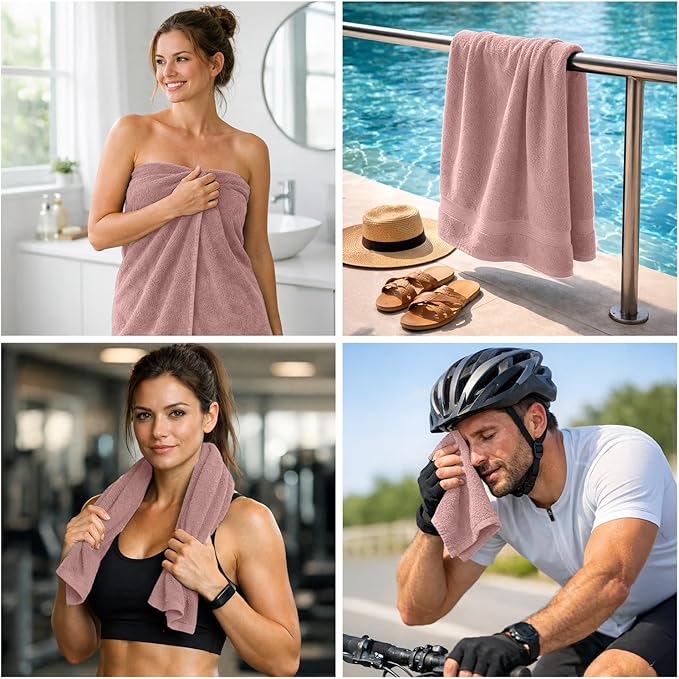 DAN RIVER 8 PC Luxury Bath Towels for Bathroom, 2 Bath, 2 Hand, and 4 Wash Cloths, 600 GSM 100% Ring Spun Cotton Towel Set, Highly Absorbent, Gym, Hotel, and Spa, Dusty Rose