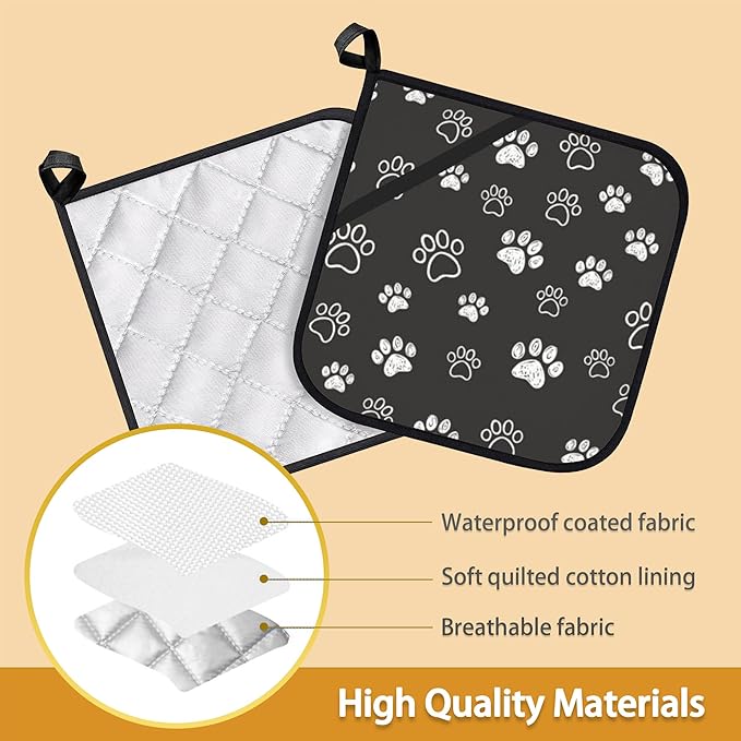 Cute Cat Dog Paw Pot Holder Set of 2,Heat Resistant Potholders Oven Hot Pads for Kitchen Cooking Baking BBQ