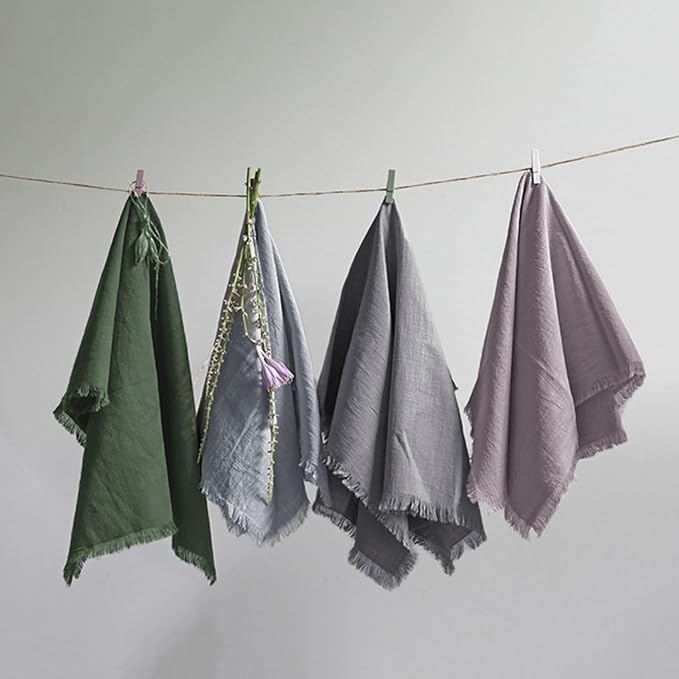 Handmade Cloth Napkins 100% Cotton Napkins with Fringe，Delicate Handmade Cloth Napkins for Dinners, Parties, Weddings and More，18 x 18 Inch Set of 12 - Lavender