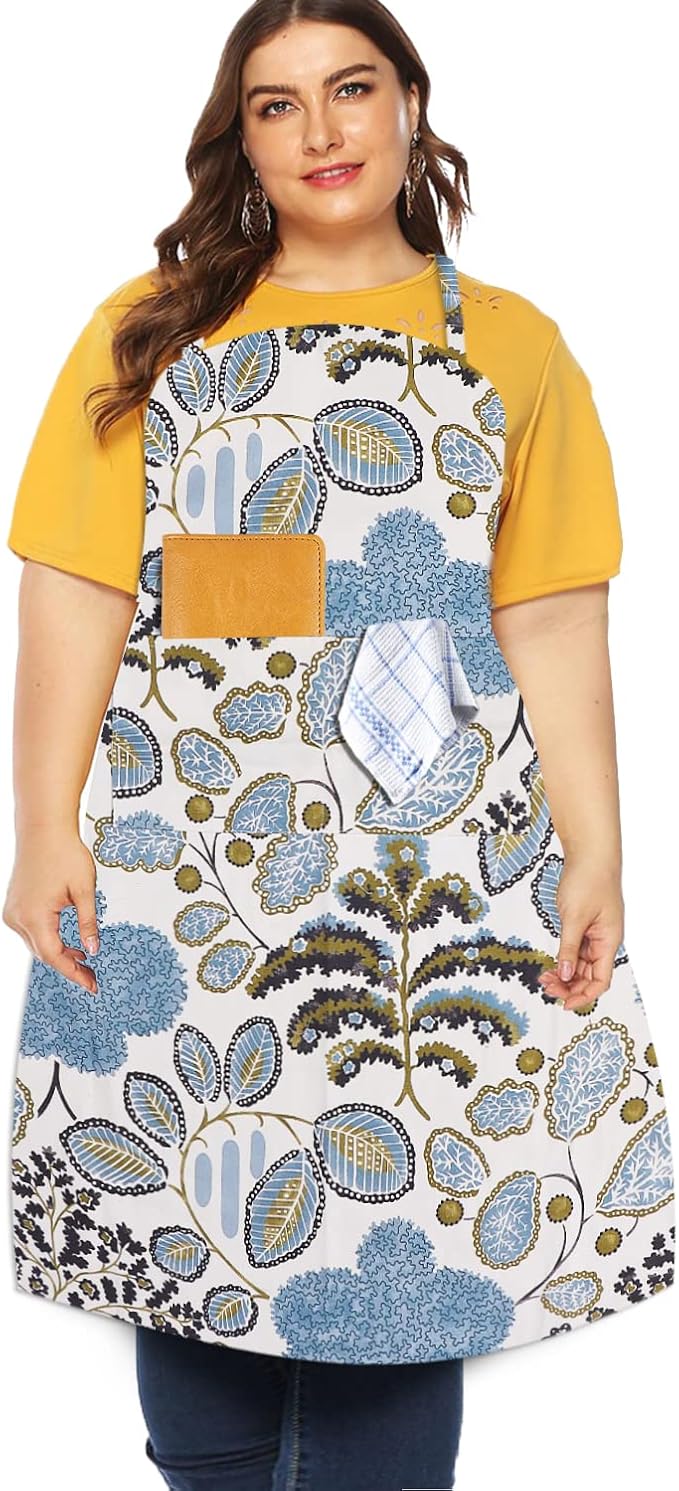 Sanlykate Extra Large Canvas Cotton Apron for Men & Women, Plus Size Durable Aprons with 2 Pockets, Adjustable Bib Machine Washable Oversized Aprons for Baking, Cooking, Painting - Tree