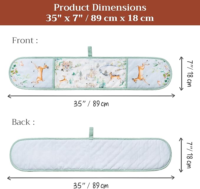 Maison d' Hermine Double Oven Mitt (7" x 35") 100% Cotton Heat Resistant BBQ Cooking Gloves with Loop for Thanksgiving Christmas Decorations Baking Cooking Barbeque Handling Hot Pan (Snowy World)