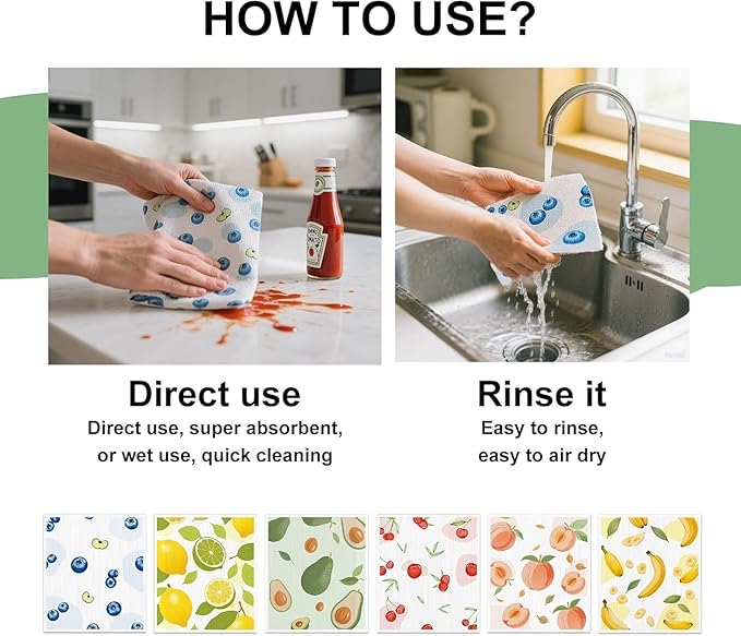 4 PCS Swedish Dishcloths, Reusable Kitchen Dish Cloths, Super Absorbent Cellulose Sponge Cloths, Odor Resistant, Dishwasher Safe & Multi-Purpose Cleaning Cloths