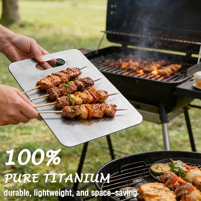 100% Pure Titanium Cutting Board, Titanium Cutting Boards for Kitchen Dishwasher Safe, Food-Grade Metal Meat Chopping Board Mat for Cooking Tasks and Outdoor Charcuterie Party (L, 13.38”×9.25”)