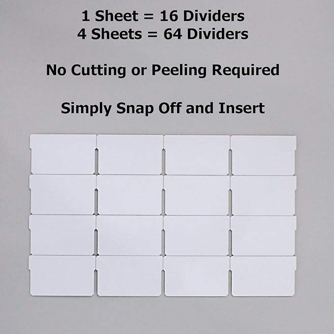 (64-Pack Small Drawer Dividers compatible with Craft Cabinet and Hardware Storage Organizers, (Dividers Only), Made of High-Strength Fiberglass, Easy to Label