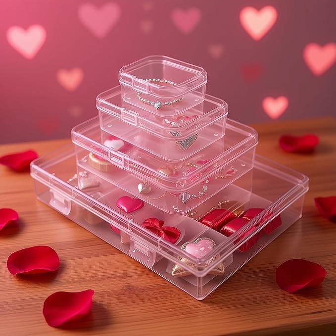 Goodma 24 Pieces Mixed Sizes Rectangular Empty Mini Clear Plastic Organizer Storage Box Containers with Hinged Lids for Small Items and Other Craft Projects