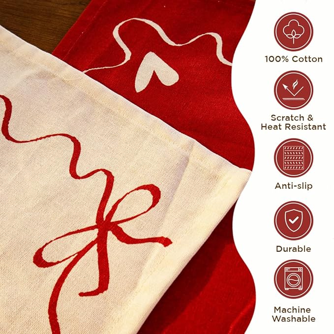Folkulture Placemats Set of 4 (13 x 18) | 100% Cotton,Cute, Heat Resistant,Machine Washable Place Mats | Red & White Rectangular Cloth Table Placemats or Dining Table Mats for Dinner Party