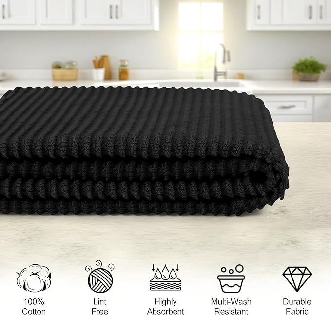 Homaxy Premium Kitchen Towels (18"x 28", 6 Pack), Large 100% Cotton Kitchen Hand Towels, Ultra Absorbent Ribbed Terry Tea Towels Set with Hanging Loop, Navy Blue