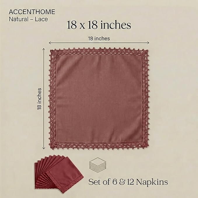 ACCENTHOME Burgundy Cloth Napkins Set of 12 18x18 inch Cotton Dinner Napkins - Washable Soft Premium Hotel Quality Reusable Napkins Perfect Table Napkins for Family Dinners, Weddings & Everyday Use