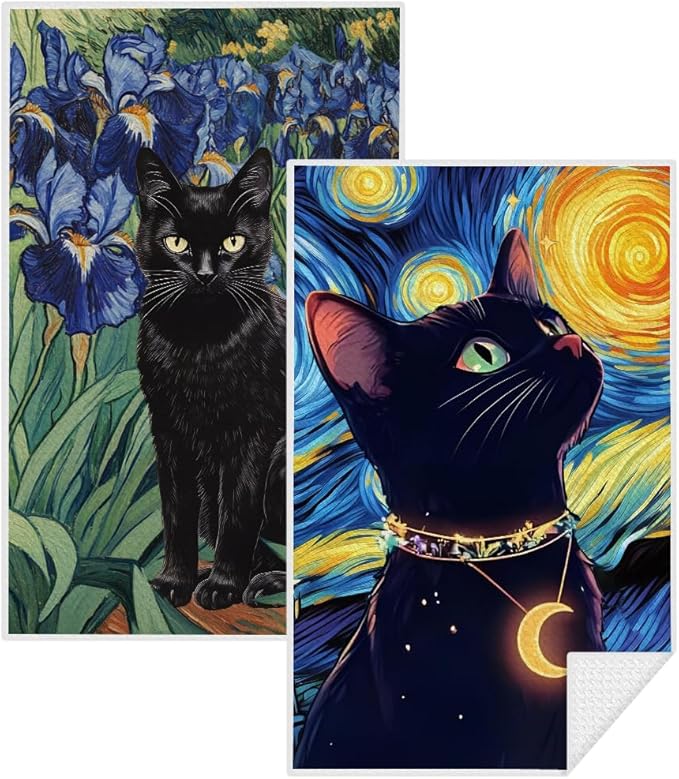 2Pcs Cat Kitchen Towels, Cats Floral Absorbent Tea Towel Decorative Dish Hand Towels Cat Lover Gifts for Cleaning Drying Cats Owners Women Mom Housewarming Gifts 14 x 24 Inch Kitchen Home Decor-1