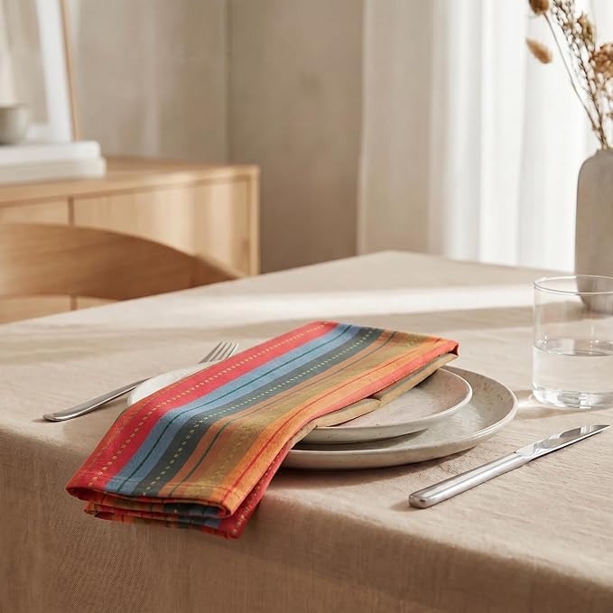 Urban Villa Cloth Napkins Cuisine Stripes 100% Cotton Absorbent Dinner Napkins Set of 12 (20x20) Soft Durable Washable Reusable Napkins for Hotel Lunch Restaurant Lunch Everyday Use - Red Multi