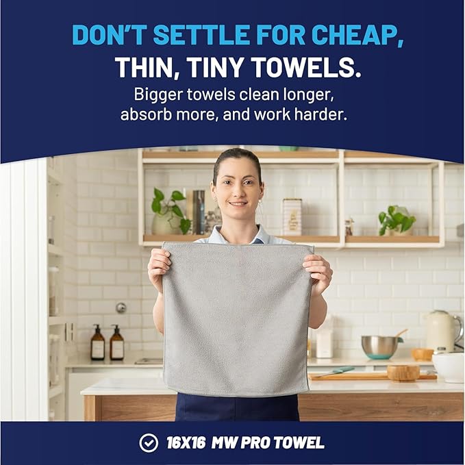MW Pro Microfiber Cleaning Cloth | Gray | 36 Pack | 16” x 16” | All Purpose Microfiber Towels - Clean, Dust, Polish, Scrub, Absorbent