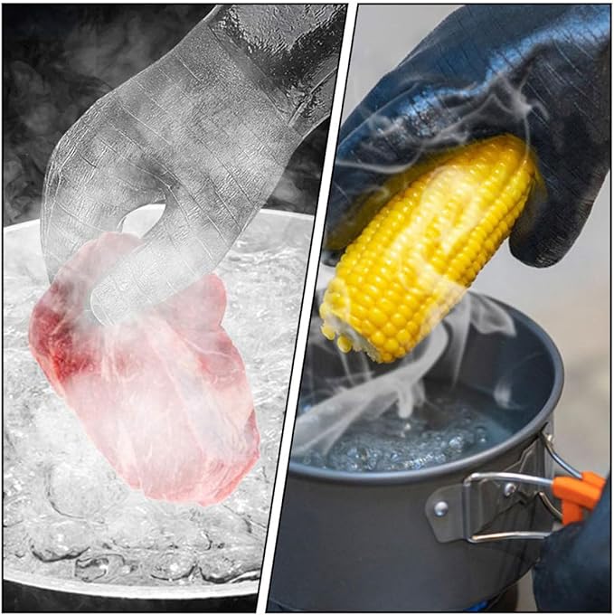 Luxshiny Heat-Resistant Waterproof Neoprene Oven Gloves for BBQ Grilling, Oil and Steam Protection Kitchen Gloves, Black Thermal Protective Mitts for Cooking and Baking