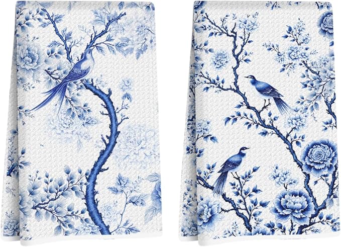 2 Pcs Artistic Bird Kitchen Towels, Absorbent Soft Microfiber Towel for Bathroom Kitchen, Tea Towel Hand Towels, Dish Cloths for Washing Dishes, Christmas Bird Lover Gifts for Women Friend