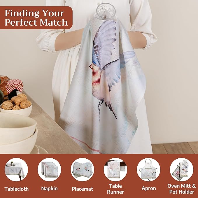 Maison d' Hermine Kitchen Towels Set of 3 100% Cotton 27.50" x 20" Reusable Cloth Tea Dish Towels Absorbent with Hanging Loop for Kitchen Gifts for Mothers Day Spring/Summer (Flying Birds)