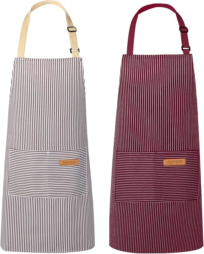 VALOME 2 Pack Kitchen Aprons, Apron for Cooking with 2 Pockets, Unisex Adjustable Neck Strap Chef Aprons for Men Women