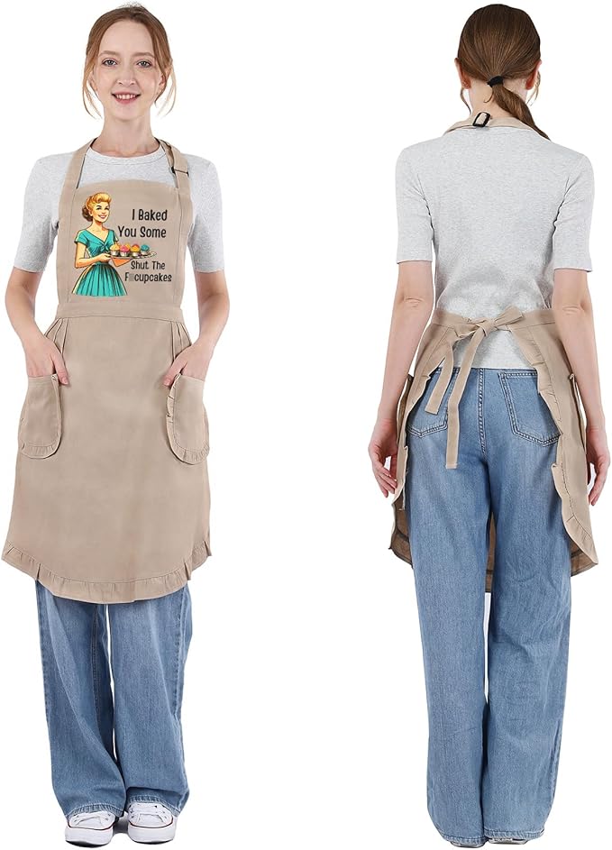 Miracu Funny Cooking Baking Aprons for Women w/Pockets Ruffles, Cute Sarcastic Womens Kitchen Apron, Hilarious Retro Baker Gifts for Housewife Mom Chef Wife, Fun Mothers Day Baking Gifts for Women