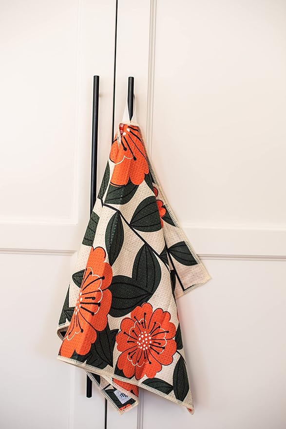 2 Pack Double Sided Kitchen Towels || Dish Towels || Quick Dry || Designer Prints || Highly Absorbent || Hanging Hook (Poppy)