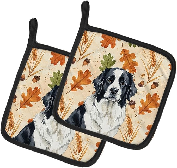 Caroline's Treasures Landseer Newfoundland Heirloom Fall Pair of Pot Holders Pair 7.5x7.5 Quilted Insulated Hot Pads Decorative Kitchen Gift Made in USA