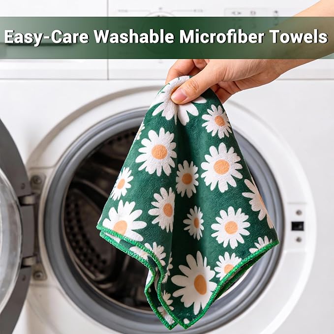 YUA Microfiber Cleaning Cloth 12 Pack,Microfiber Towels Cleaning,Microfiber Towels for Cars,Absorbent Dish Washing Cloth,Reusable Cleaning Cloths Lint Free (Daisy Flower)