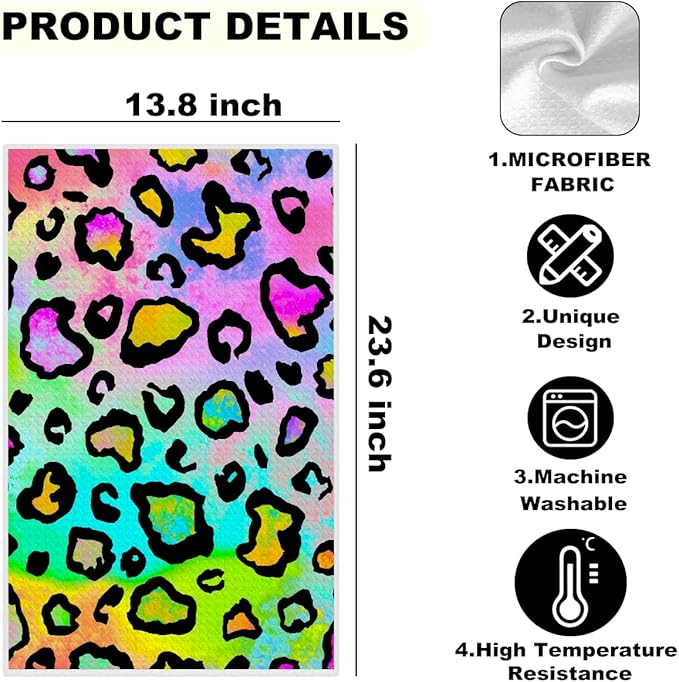 3 Pcs Colorful Zebra Print Kitchen Towels, Trendy Decorative Absorbent Microfiber Dish Cloth Tea Towel, Waffle Soft Hand Towels for Farmhouse Home Bathroom
