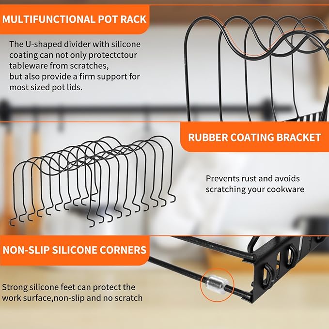FrutPunch Pots and Pans Organizer,Rack for under Cabinet,Expandable Pot Lid Kitchen Cabinet Organizer Holder, with 10 Adjustable Partitions, Suitable for Kitchen Pan Organizers Inside Cabinet